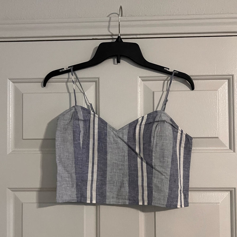 Express Stripped Linen Crop Top